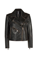 Oxford Woman Black Biker Leather Jacket | Derimod