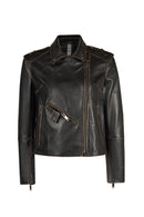 Oxford Woman Black Biker Leather Jacket | Derimod