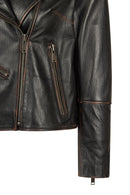 Oxford Woman Black Biker Leather Jacket | Derimod