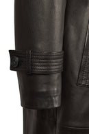 Evita Woman Black Leather Trench Coat with Belt Detail | Derimod