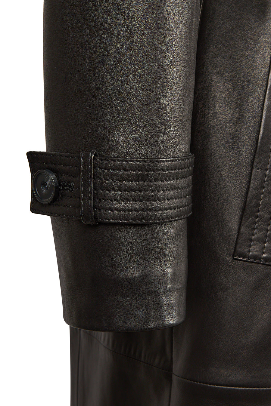 Evita Woman Black Leather Trench Coat with Belt Detail