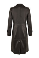 Evita Woman Black Leather Trench Coat with Belt Detail | Derimod