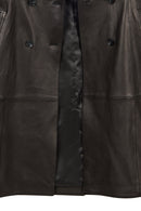 Evita Woman Black Leather Trench Coat with Belt Detail | Derimod