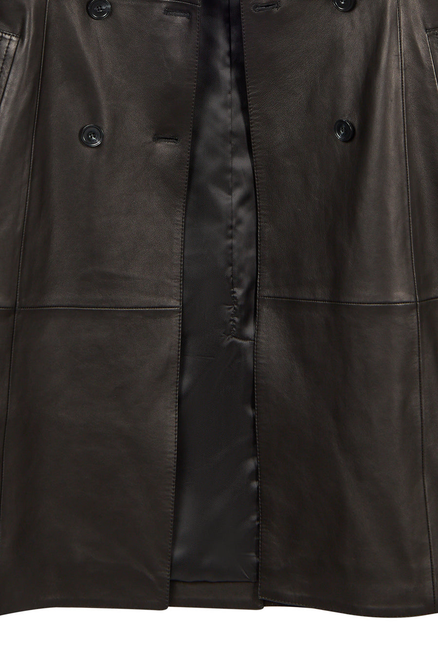 Evita Woman Black Leather Trench Coat with Belt Detail