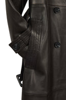 Evita Woman Black Leather Trench Coat with Belt Detail | Derimod