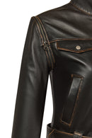 Nina Woman Black Vintage Leather Jacket | Derimod