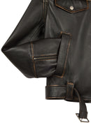 Nina Woman Black Vintage Leather Jacket | Derimod