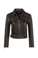Nina Woman Black Vintage Leather Jacket | Derimod
