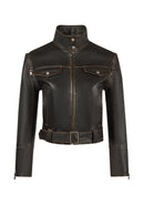 Nina Woman Black Vintage Leather Jacket | Derimod