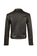Nina Woman Black Vintage Leather Jacket | Derimod