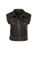 Nina Woman Black Vintage Leather Jacket | Derimod