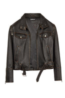 Nina Woman Black Vintage Leather Jacket | Derimod