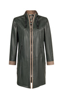 Marina Woman Green Oversize Leather Coat | Derimod
