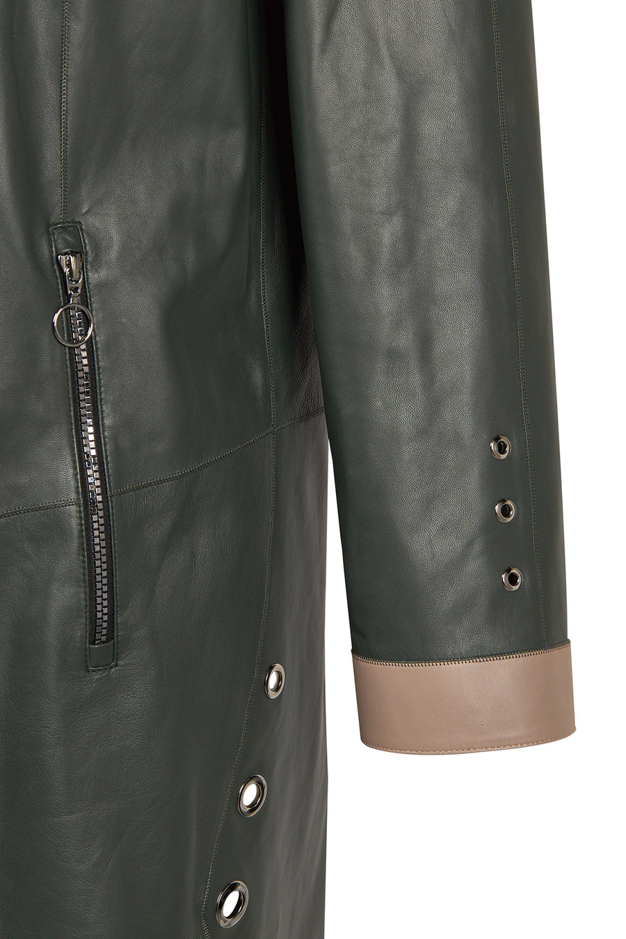 Marina Woman Green Oversize Leather Coat