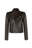 Newyork Woman Bronze Biker Leather Jacket | Derimod