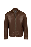 Mane Male Brown Mandarin Collar Leather Jacket | Derimod
