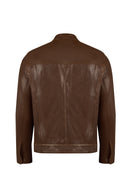 Mane Male Brown Mandarin Collar Leather Jacket | Derimod