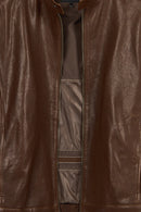 Mane Male Brown Mandarin Collar Leather Jacket | Derimod