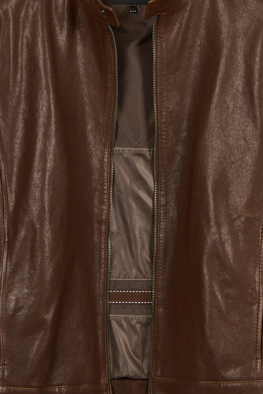 Mane Male Brown Mandarin Collar Leather Jacket