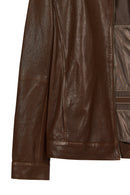 Mane Male Brown Mandarin Collar Leather Jacket | Derimod