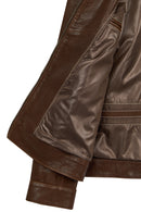 Mane Male Brown Mandarin Collar Leather Jacket | Derimod