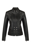 Bonny Woman Black Leather Jacket with Metal Details | Derimod