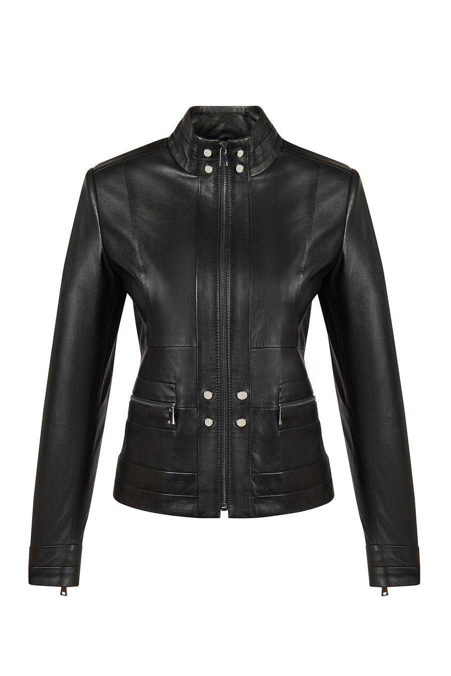Bonny Woman Black Leather Jacket with Metal Details