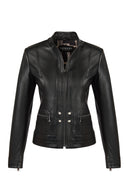 Bonny Woman Black Leather Jacket with Metal Details | Derimod