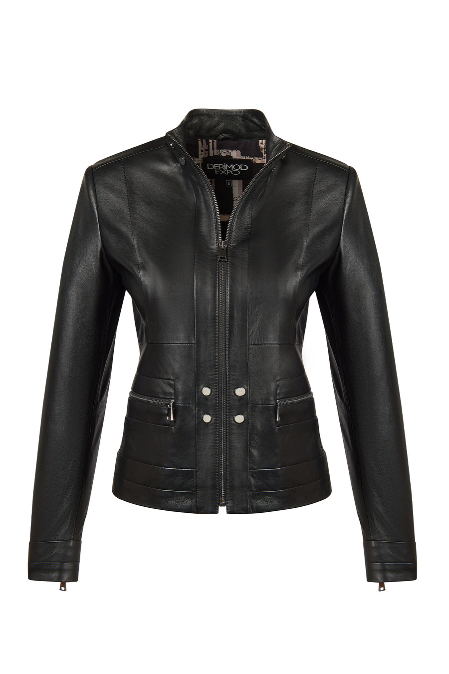 Bonny Woman Black Leather Jacket with Metal Details