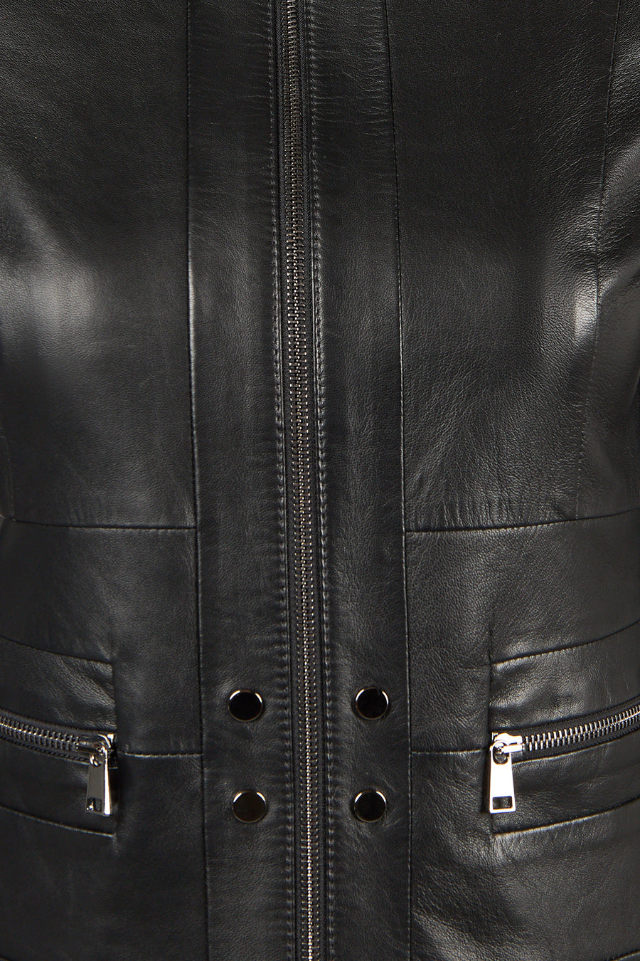 Bonny Woman Black Leather Jacket with Metal Details