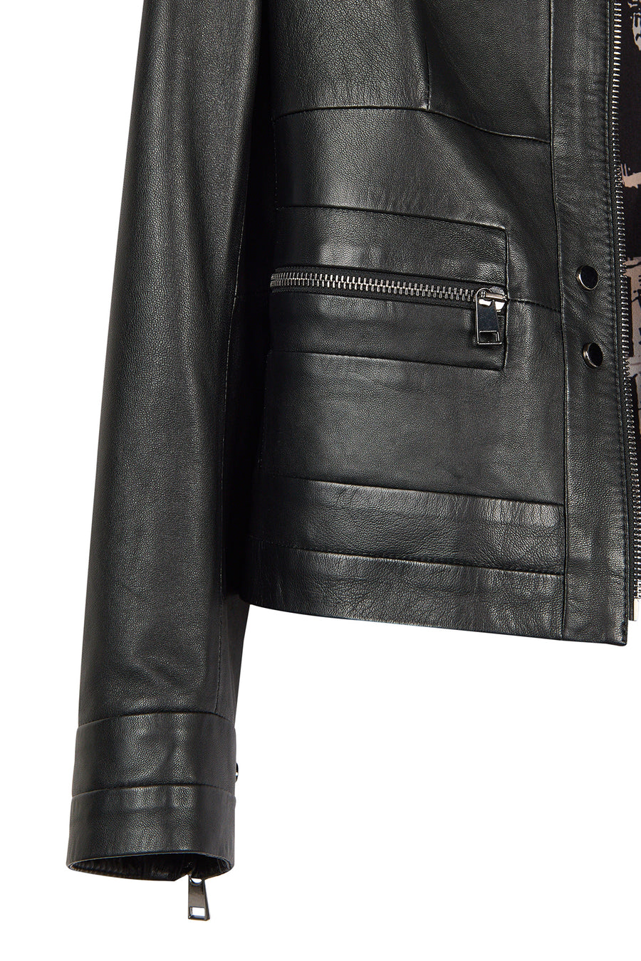Bonny Woman Black Leather Jacket with Metal Details