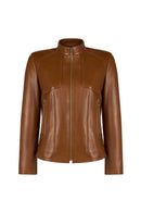 Molly Woman Camel Short Leather Jacket | Derimod