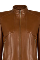 Molly Woman Camel Short Leather Jacket | Derimod