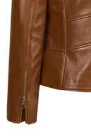 Molly Woman Camel Short Leather Jacket | Derimod