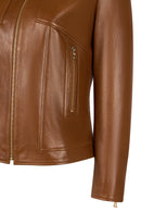 Molly Woman Camel Short Leather Jacket | Derimod