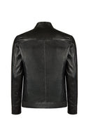 Felibe Male Black Mandarin Collar Leather Jacket | Derimod