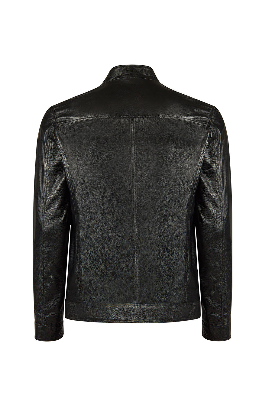 Felibe Male Black Mandarin Collar Leather Jacket