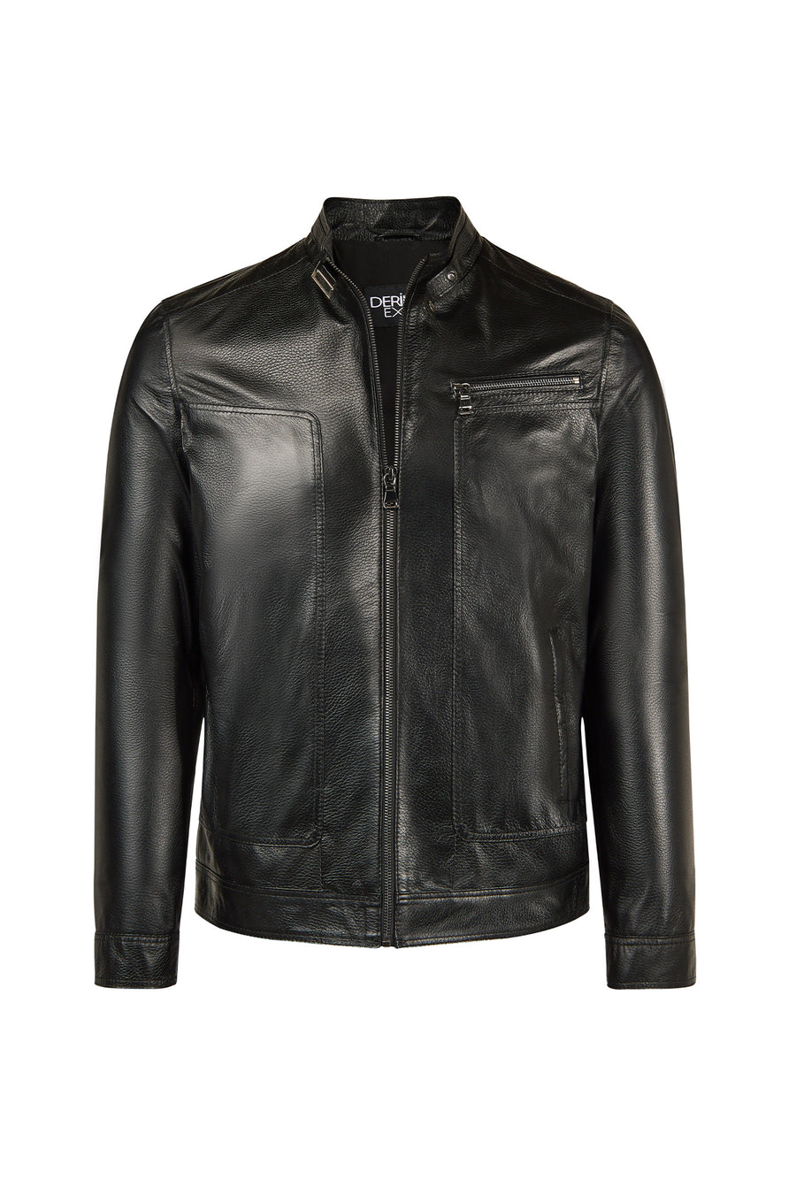 Felibe Male Black Mandarin Collar Leather Jacket