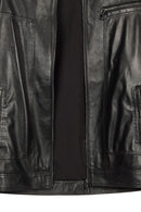 Felibe Male Black Mandarin Collar Leather Jacket | Derimod