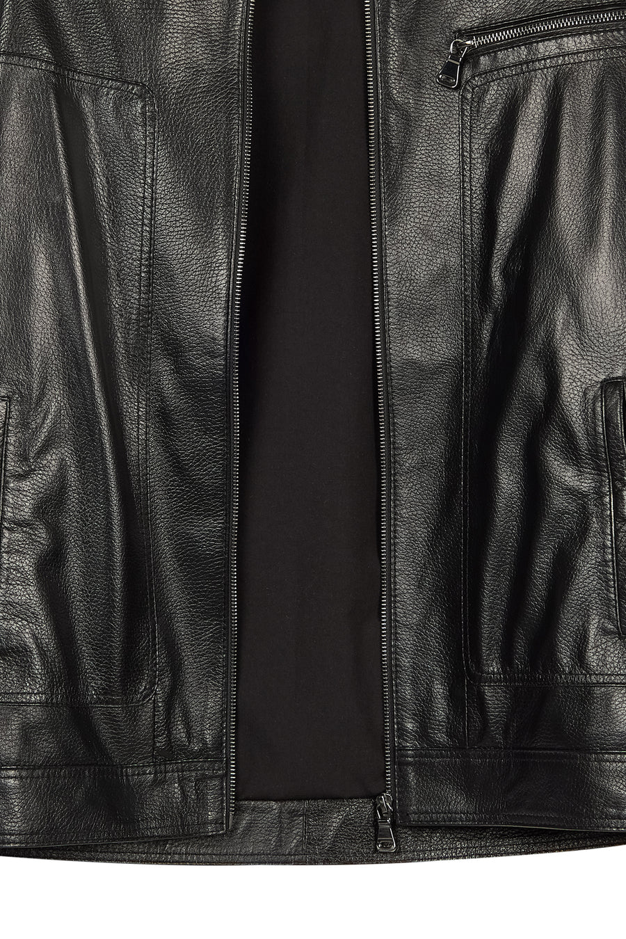 Felibe Male Black Mandarin Collar Leather Jacket