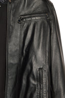 Felibe Male Black Mandarin Collar Leather Jacket | Derimod