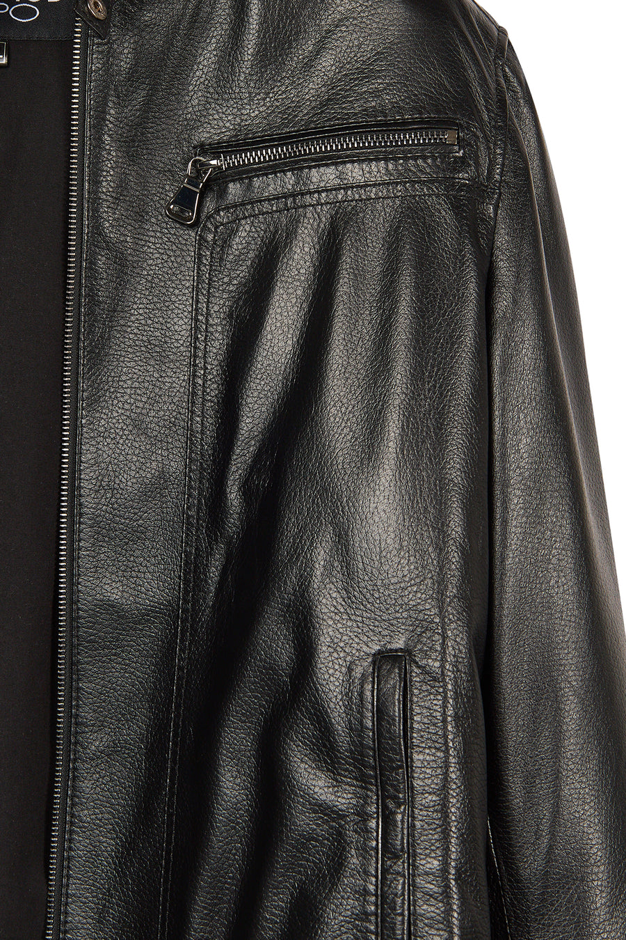 Felibe Male Black Mandarin Collar Leather Jacket