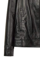 Felibe Male Black Mandarin Collar Leather Jacket | Derimod