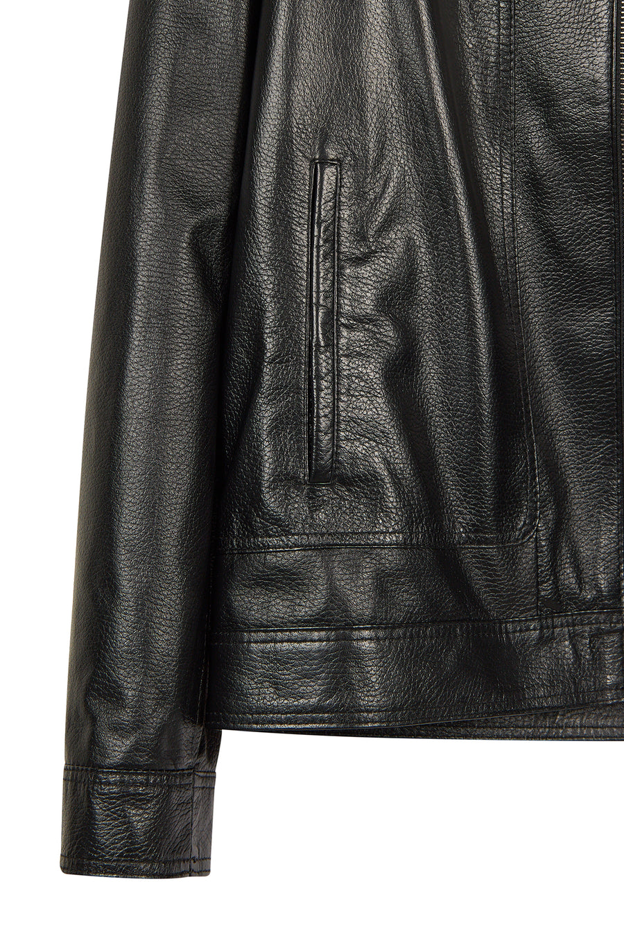 Felibe Male Black Mandarin Collar Leather Jacket