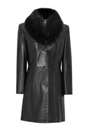 Christina Women's Black Fur Long Leather Coat | Derimod
