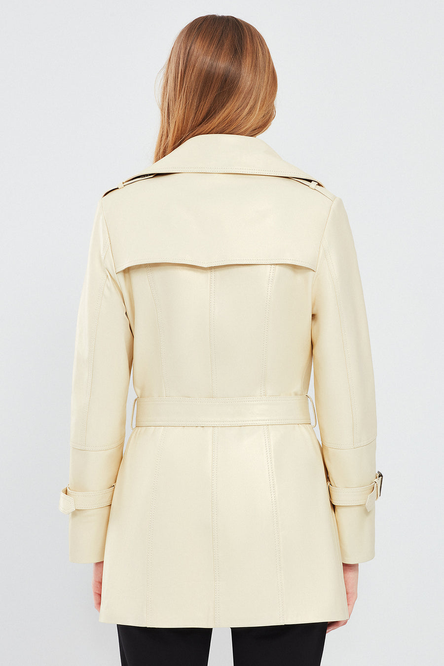 Barbara Women's Beige Double Breasted Collar Regular Leather Trench Coat