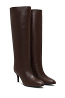 Woman Brown Thin-Heeled Leather Boots | Derimod