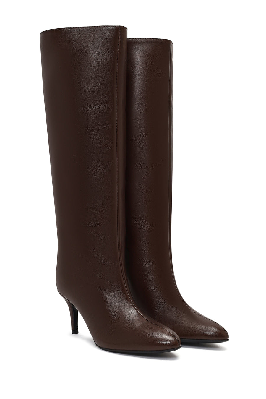 Woman Brown Thin-Heeled Leather Boots