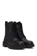 Woman Black Zip Closure Thick-Soled Leather Combat Boots | Derimod