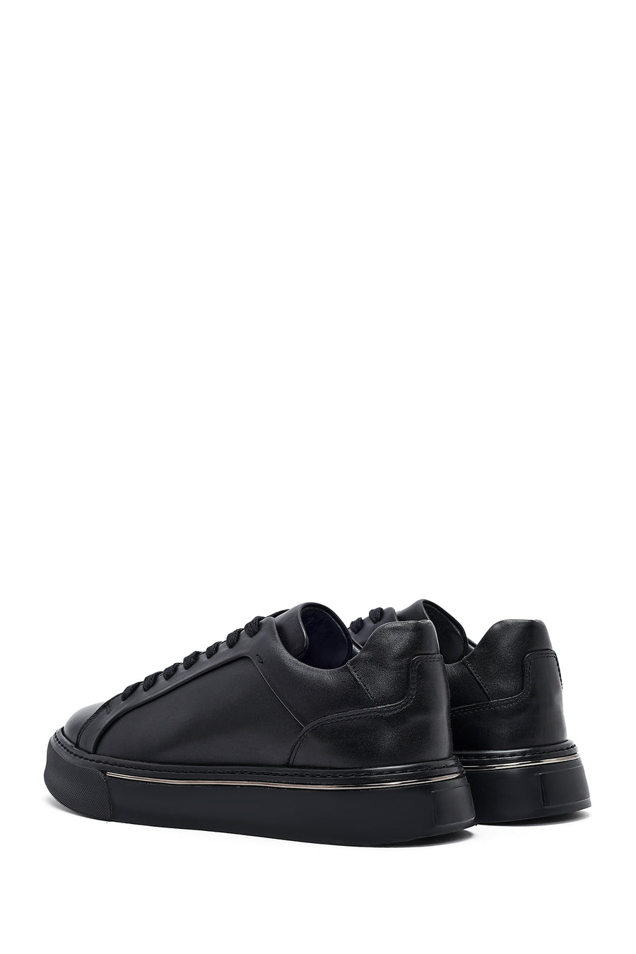 Men's Black Lace-Up Thick Sole Leather Sneakers